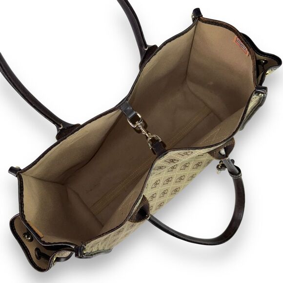 Dooney & Bourke Vintage 90s Signature Weekender Leather Canvas Tote Tan Brown - Picture 9 of 12